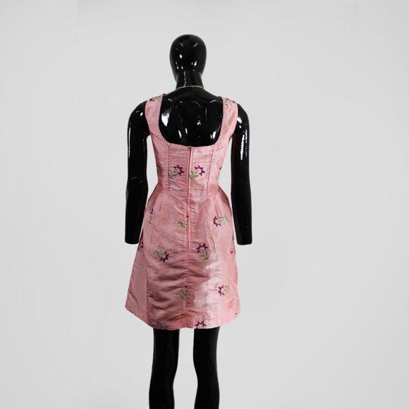 Vark M Floral Embroidered Pink A-Line Dress Summer Party - Picture 3 of 4